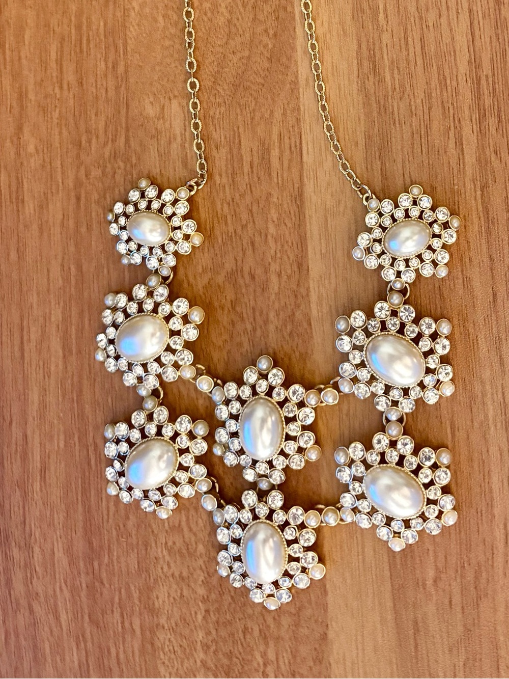 Gold Pearl and Crystal Cluster Necklace - Women Jewelry